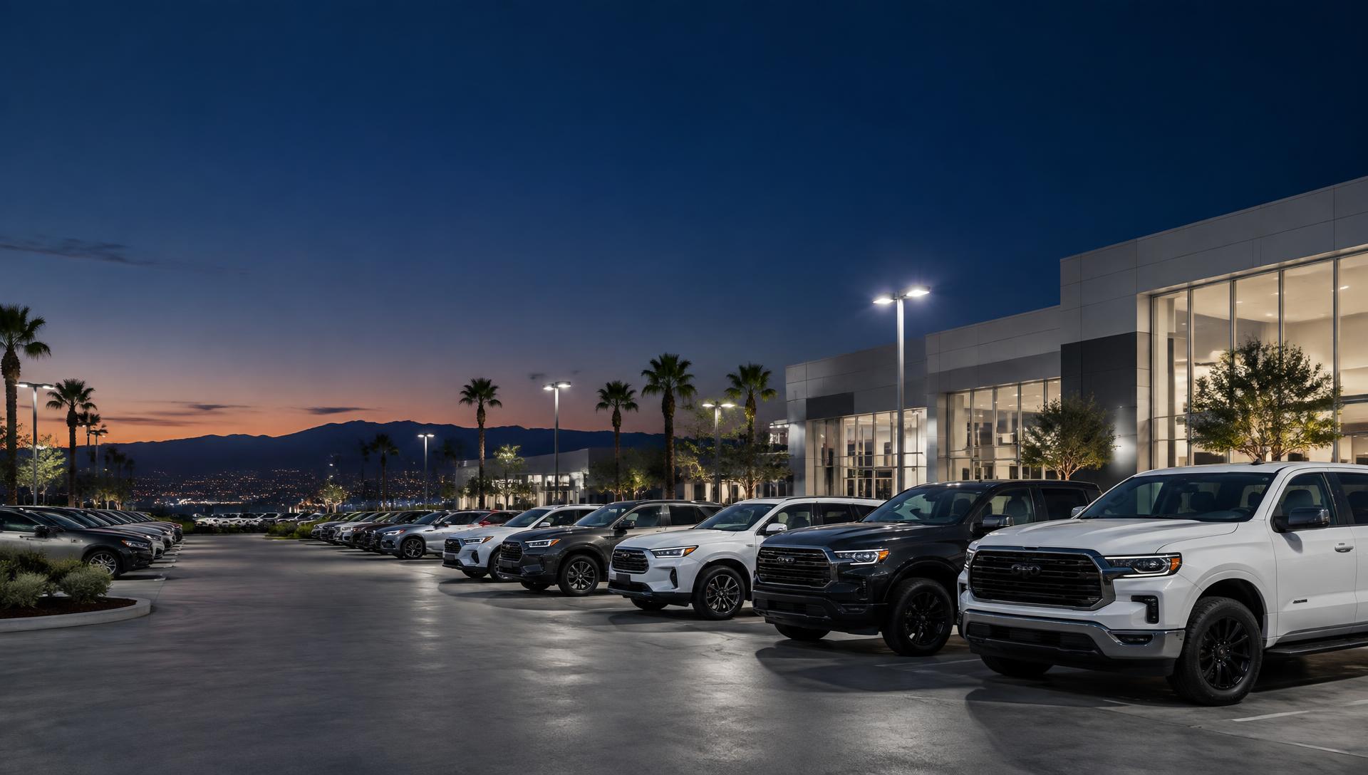 Dealership lot at dusk